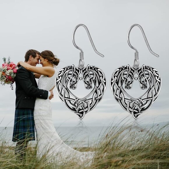 Sterling Silver Celtic Horse Earrings Dangle Gift for Women Casual Wear - Picture 4 of 8